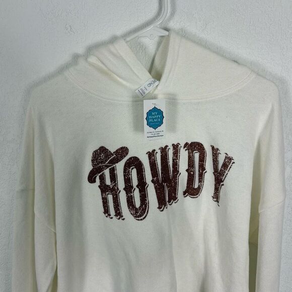 NWT Ivory Howdy Western Graphic Hooded Terry Cloth Pullover Sweatshirt Women's S - Picture 3 of 9